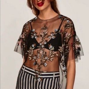 Zara Mesh Embroidered Top